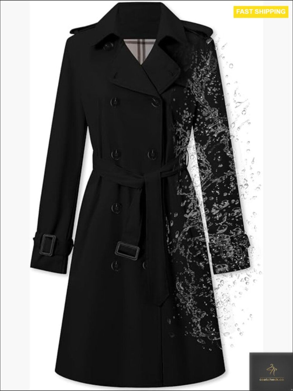 Double Breasted Trench Coat Waterproof Classic Lapel Belted Elegant Overcoat